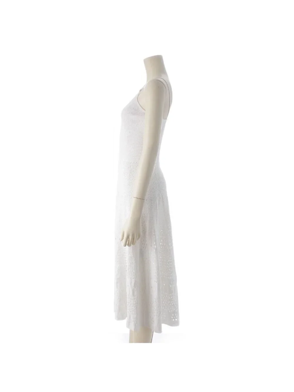 Chanel CC Logo Rhinestone Flower Knit Dress White 36